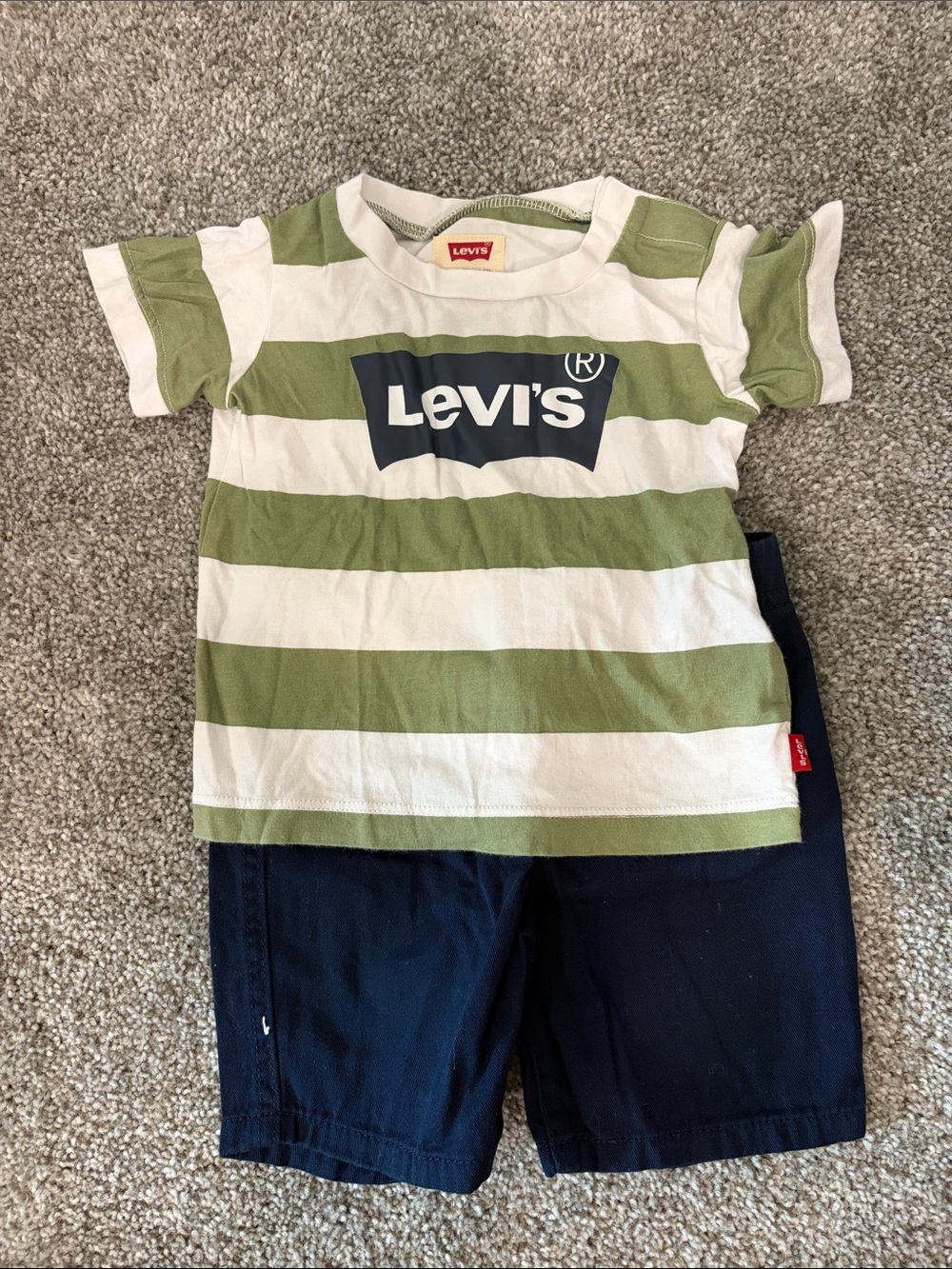 Levi's Boys Olive Green & White Striped Logo Tee
